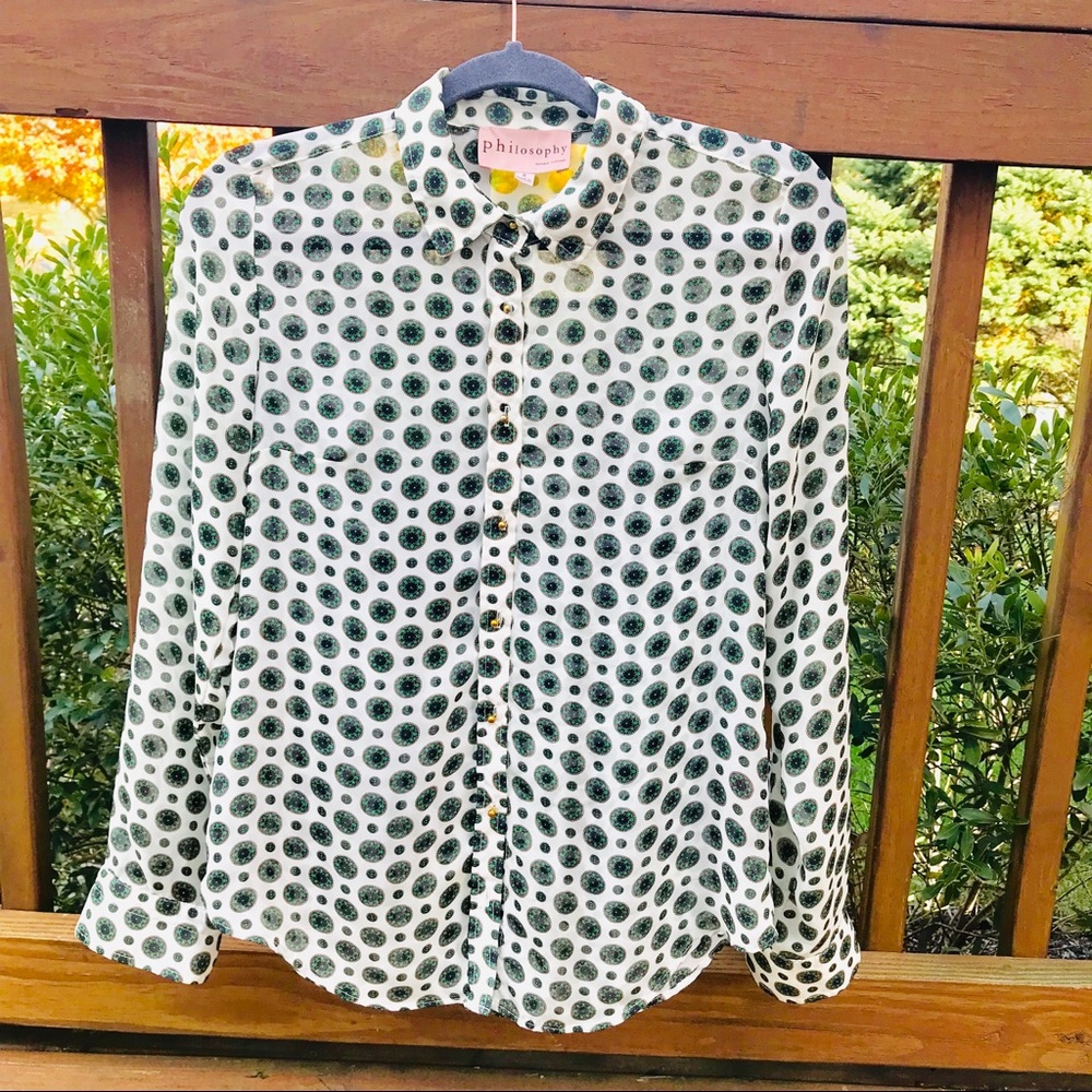 PHILOSOPHY Sheer Cream Button Down Blouse